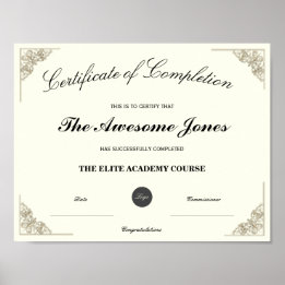 Poster Certificado de Conclusão Elegante com Logotipo Per
