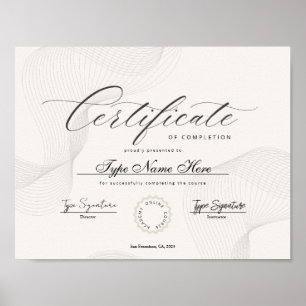 Poster Certificado de conclusão, realização, diploma