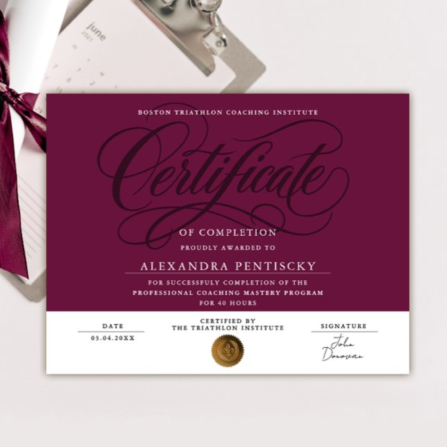 Poster Certificado de Conclusão Vermelho Borgonha Elegant (Criador carregado)