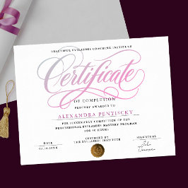 Poster Certificado de Curso de Salão de Beleza Rosa Branc