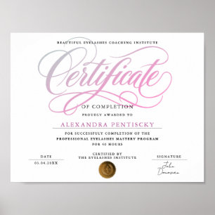 Poster Certificado de Curso de Salão de Beleza Rosa Branc