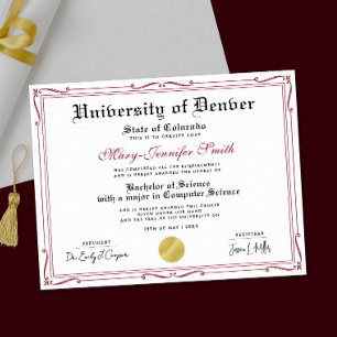 Poster Certificado de Diploma de Grau Elegante Preto e Ve