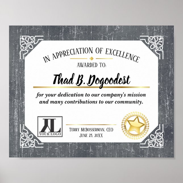 Poster Certificado de excelência para reconhecimento volu (Frente)