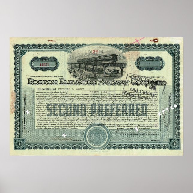 Poster Certificado de Existência de Co. Ferroviário Eleva (Frente)