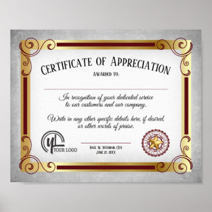 Poster Certificado de Funcionário Voluntário de Apreciaçã