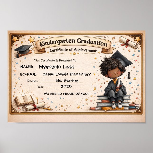 Poster Certificado de Graduação de Jardim de Infância Div (Frente)