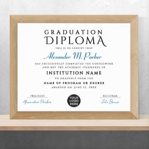 Poster Certificado de Logotipo de Graduação Azul Branco S