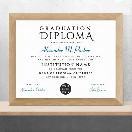 Poster Certificado de logotipo Na moda azul de Formando s