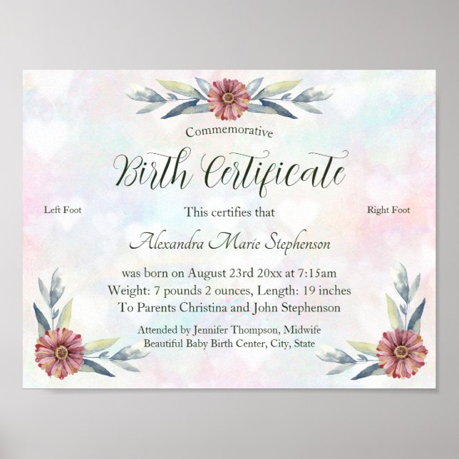 Poster Certificado de Nascimento de Bebê (Frente)