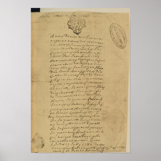 Poster Certificado de Nascimento de Napoleão, 1769 (Frente)