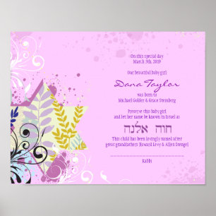 Póster Certificado de Nascimento Judeu abstrato Star