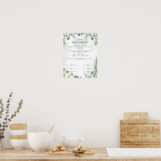 Poster Certificado de Nikah com Eucalipto em Aquarela (Cozinha)