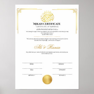 Poster Certificado de Nikah em Ouro Elegante com Selo
