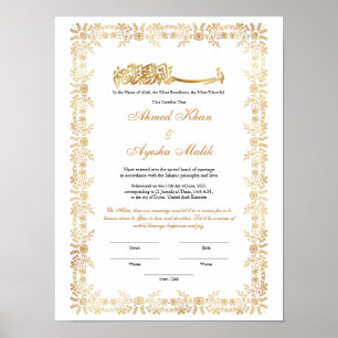 Poster Certificado de Nikkah Dourado para Casamento Islâm