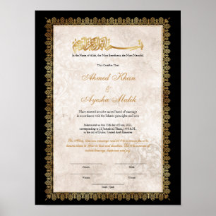 Poster Certificado de Nikkah Dourado para Casamento Islâm