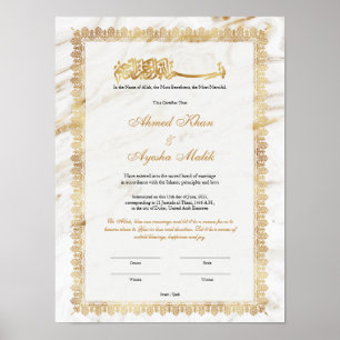 Poster Certificado de Nikkah em Ouro para Casamento Islâm
