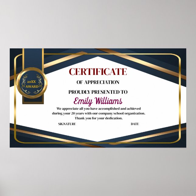 Poster Certificado de Ouro de Realização de Apreciação Pe (Frente)