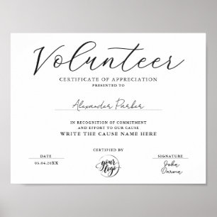 Poster Certificado de Premiação de Voluntário Preto e Bra