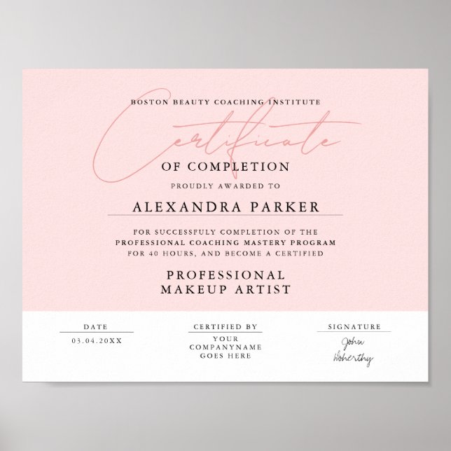 Poster Certificado de Premiação Rosa e Branco Feminino (Frente)
