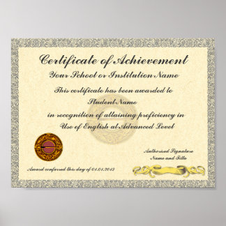 Póster Certificado de Prêmio da Escola de Realização
