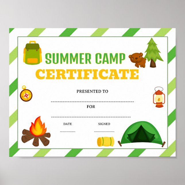 Poster certificado de prêmio de acampamento de verão edit (Frente)