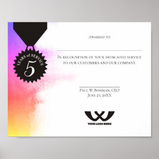 Póster Certificado de prêmio de aniversário de funcionári
