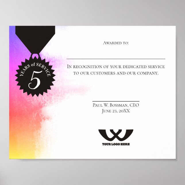 Póster Certificado de prêmio de aniversário de funcionári (Frente)