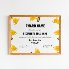 Poster Certificado de Prêmio de Excelência no Esporte com