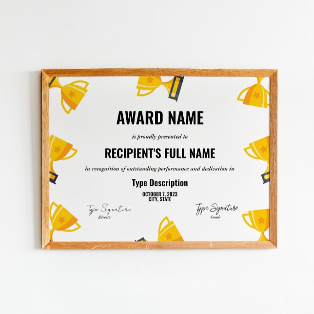 Poster Certificado de Prêmio de Excelência no Esporte com (Criador carregado)