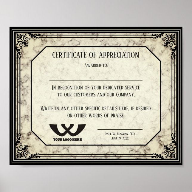 Poster Certificado de prêmio de funcionarios de apreciaçã (Frente)