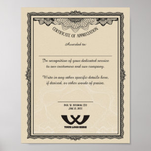 Poster Certificado de prêmio de funcionarios de apreciaçã