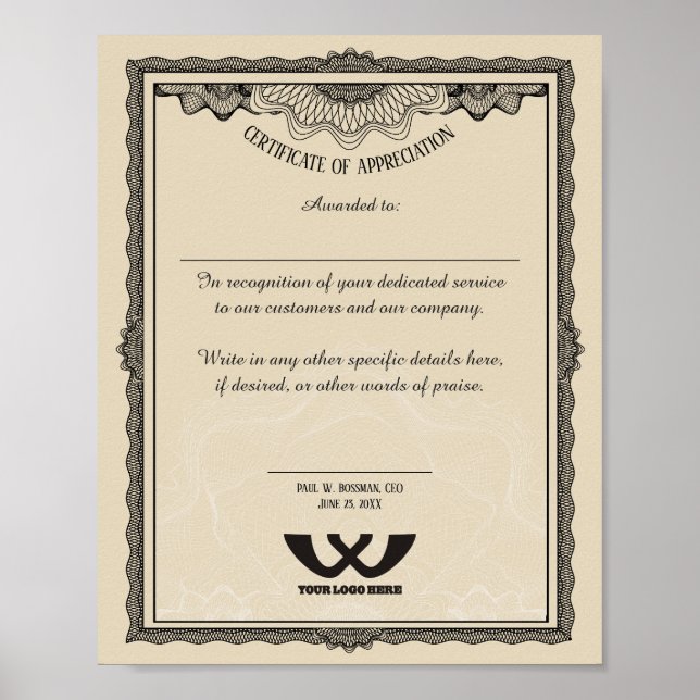 Poster Certificado de prêmio de funcionarios de apreciaçã (Frente)