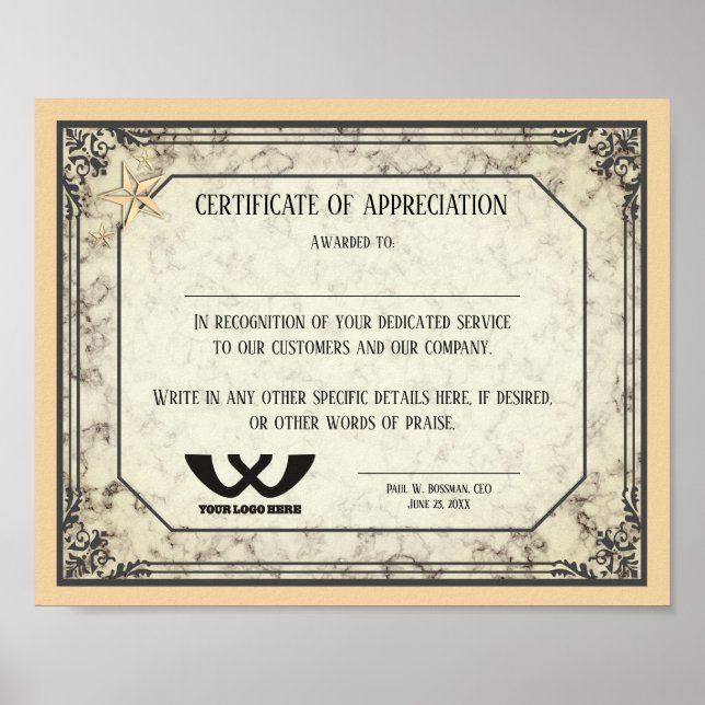 Poster Certificado de prêmio de funcionarios de apreciaçã (Frente)