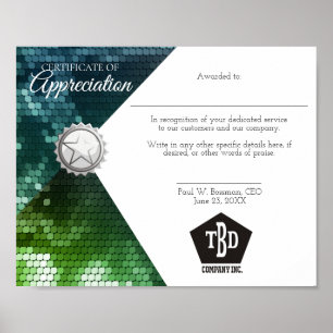 Póster Certificado de prêmio de funcionarios de apreciaçã