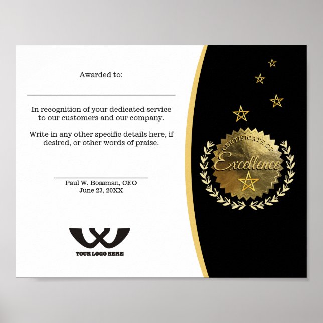 Poster Certificado de prêmio de funcionarios de excelênci (Frente)