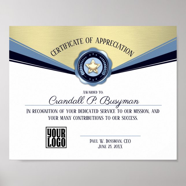 Poster Certificado de prêmio de funcionarios de excelênci (Frente)