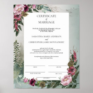 Poster Certificado de Rosa de Casamento da Floresta de Pi