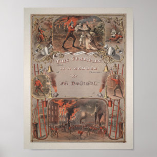 Poster Certificado de Vintage Fireman - 1877