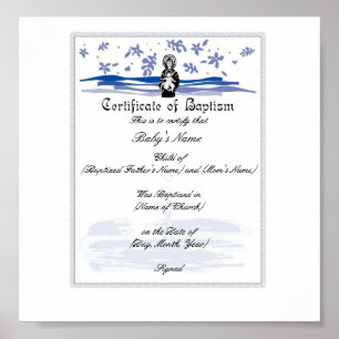 Póster Certificado do baptismo do bebê - menino