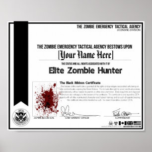 Poster Certificado do caçador do zombi - ZETA!