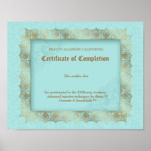 Póster Certificado do diploma da beleza do ouro do azul