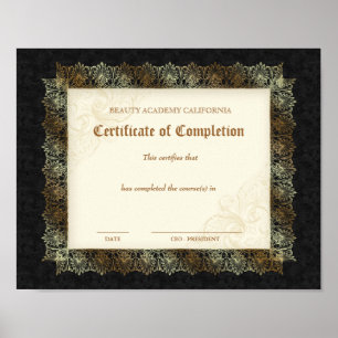 Póster Certificado do diploma da beleza do preto da