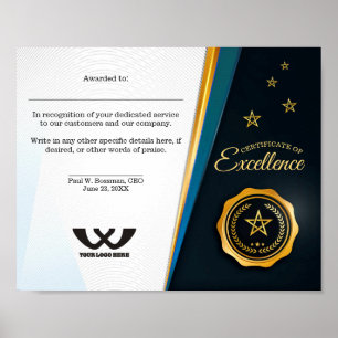 Poster Certificado do prêmio do empregado de funcionario