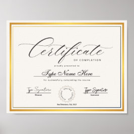Poster Certificado Dourado de conclusão, diploma de prêmi