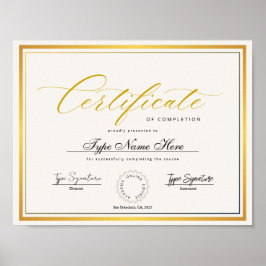 Poster Certificado Dourado de conclusão, diploma de prêmi