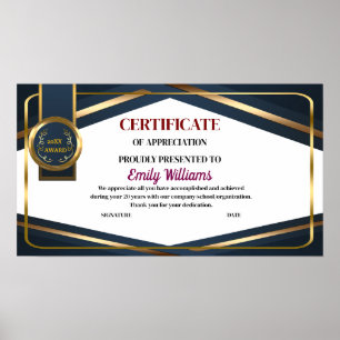 Poster Certificado Dourado de Obtenção de Apreciação Pers