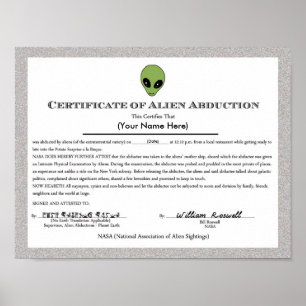 Póster Certificado estrangeiro da abducção