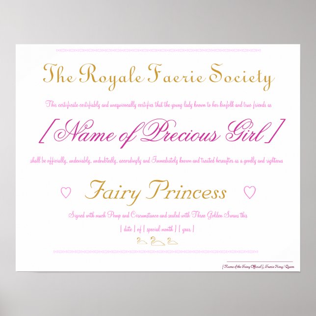 Poster Certificado Fairy Princess (Frente)