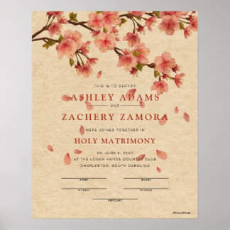 Poster Certificado Floral de Casamento Sagrado