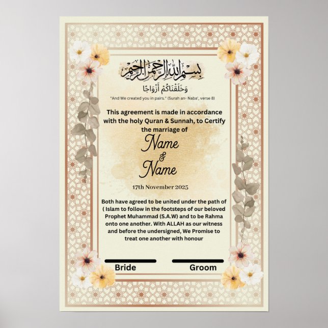 Poster Certificado Floral nikkah (Frente)